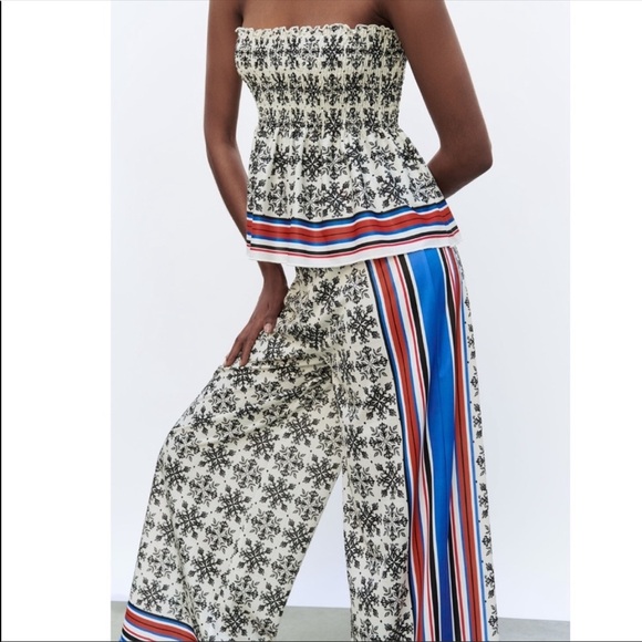 Zara Scarf Print Flowing Wide Leg High Waist Palazzo Pants - Picture 1 of 9